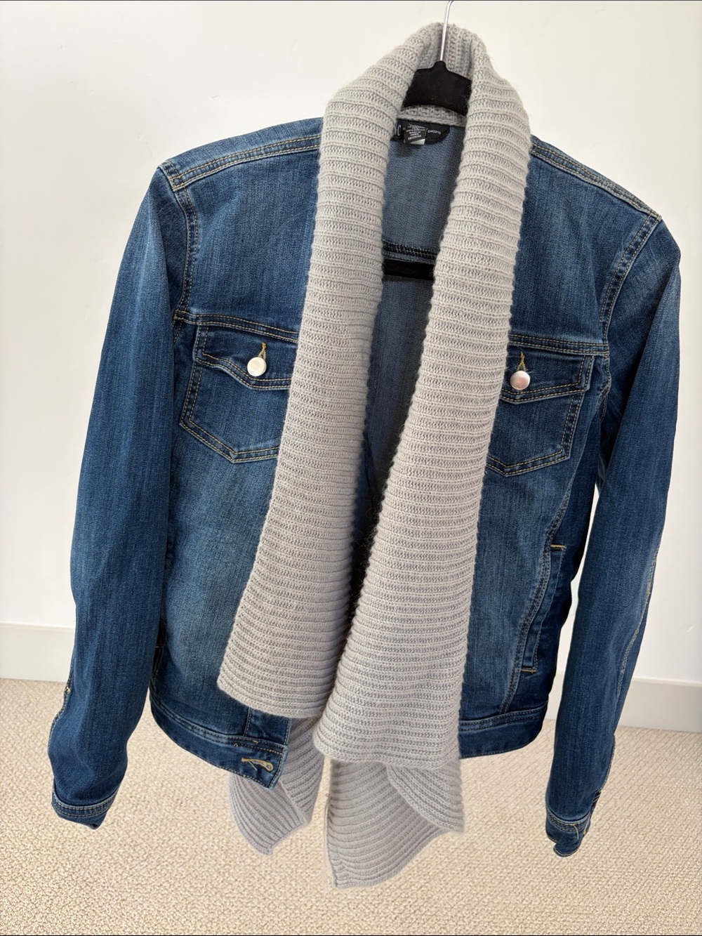 INC women’s denim jacket w/ attached scarf
